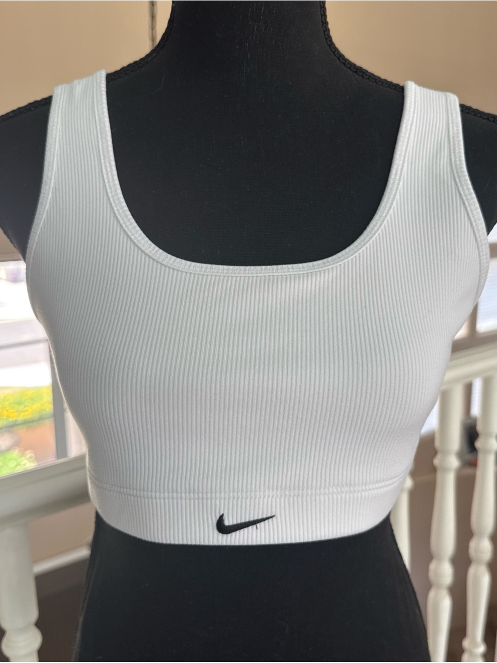 Nike Alate Dri-Fit White Ribbed Sports Bra with Black Swoosh